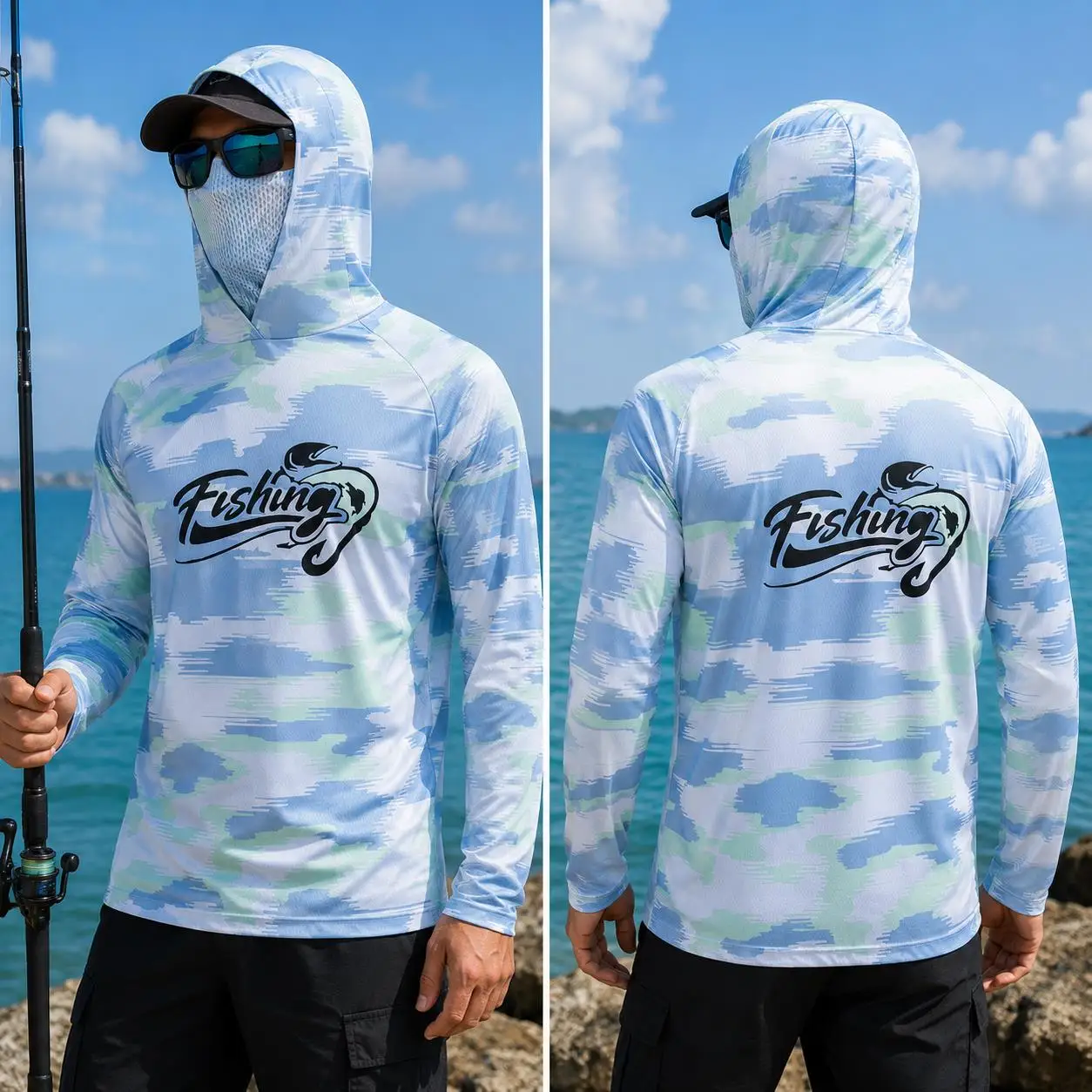Mens Fishing Hooded Shirt UPF5 - Fishing Shirt Uv Protection ulasan dan harga